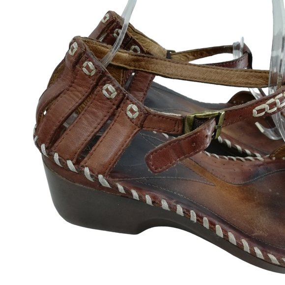 Ariat Shalimar Leather Open Toe Wedge T-Strap Sandals Size 10 Brown Stud Comfort - Picture 4 of 16